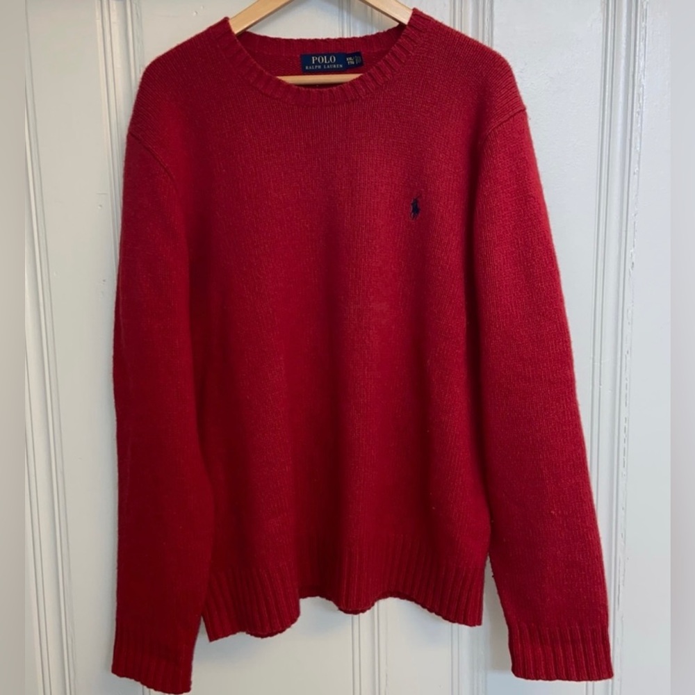 Polo sweater Men’s merino wool and angora- red XXL